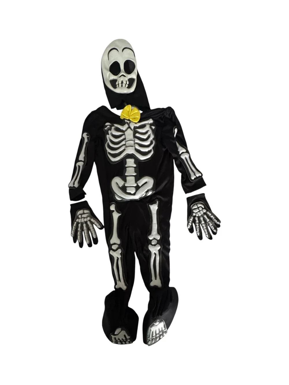 Skeleton Costume Size Small Black Jumpsuit with Yellow Bow Tie